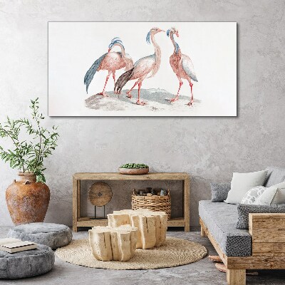 Three pink flamingos on a white background Canvas Wall art