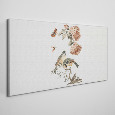 Birds and flowers in harmony Canvas Wall art