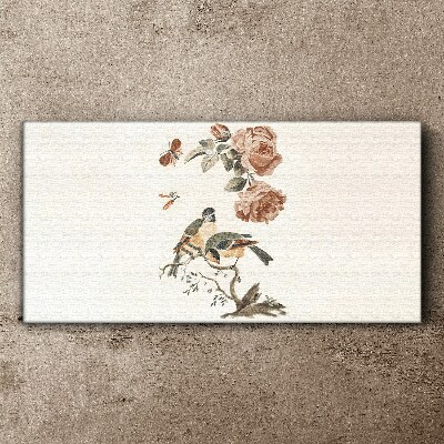 Birds and flowers in harmony Canvas Wall art