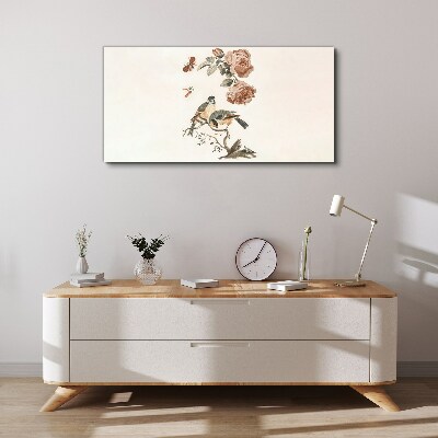 Birds and flowers in harmony Canvas Wall art