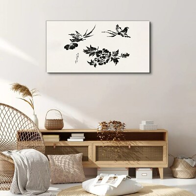 Birds and flowers in black and white Canvas print