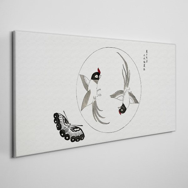 Dancing birds and butterfly Canvas print