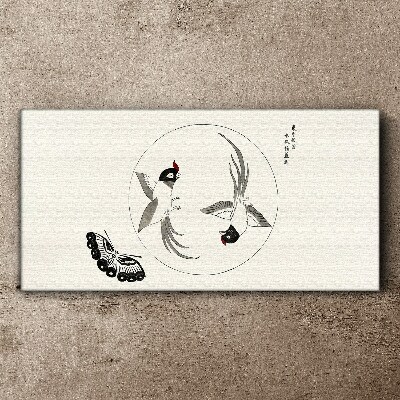 Dancing birds and butterfly Canvas print