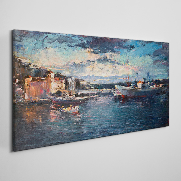Port landscape at dusk Canvas Wall art