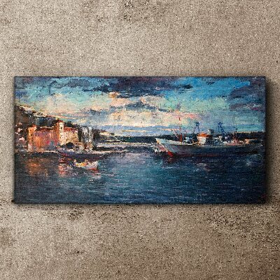 Port landscape at dusk Canvas Wall art
