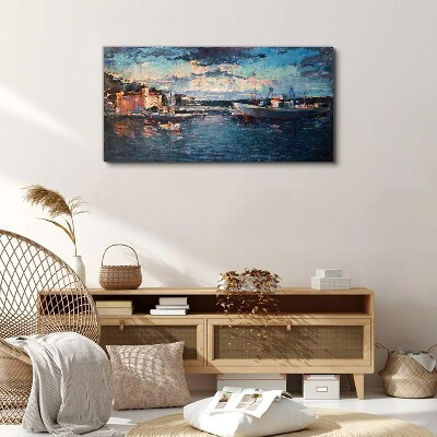 Port landscape at dusk Canvas Wall art