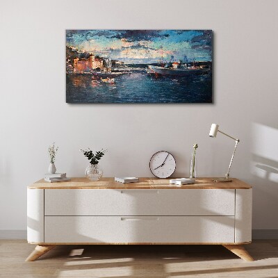 Port landscape at dusk Canvas Wall art