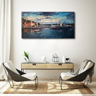 Port landscape at dusk Canvas Wall art