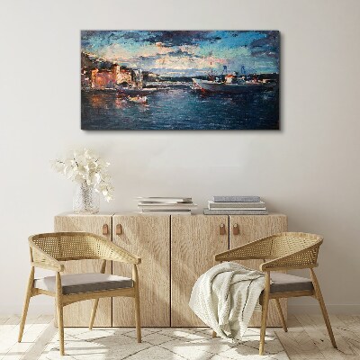 Port landscape at dusk Canvas Wall art