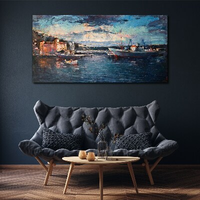 Port landscape at dusk Canvas Wall art