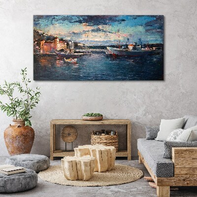 Port landscape at dusk Canvas Wall art