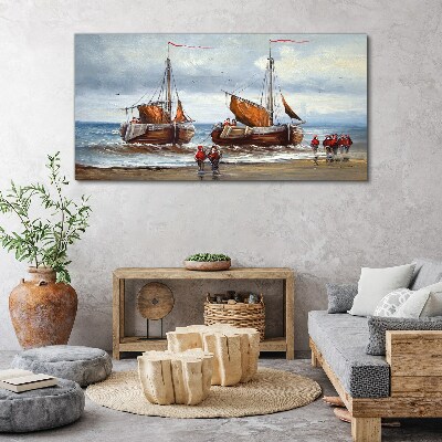 Clouds sea ship soldiers Canvas Wall art