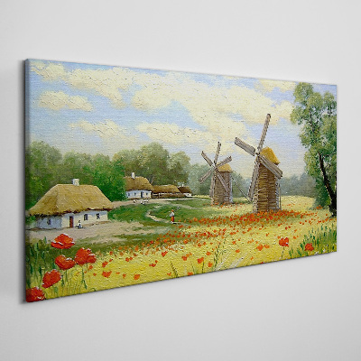 Rural scenery with windmills Canvas Wall art