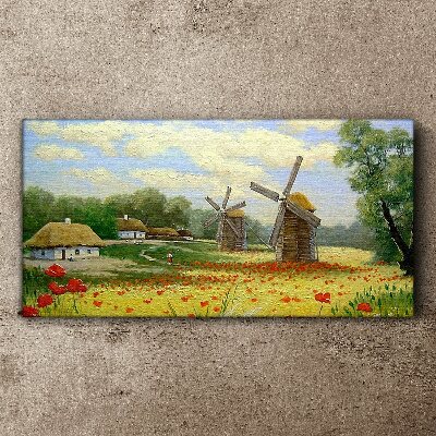 Rural scenery with windmills Canvas Wall art