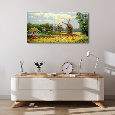 Rural scenery with windmills Canvas Wall art
