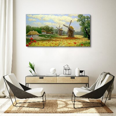 Rural scenery with windmills Canvas Wall art