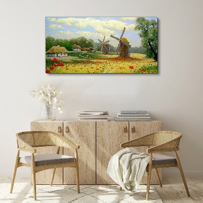 Village clouds flowers poppies Canvas Wall art