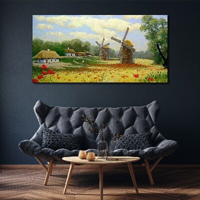 Rural scenery with windmills Canvas Wall art