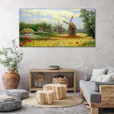 Rural scenery with windmills Canvas Wall art