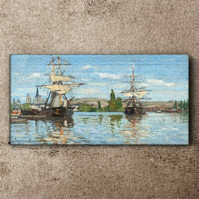 Sailing ships on the river Canvas print