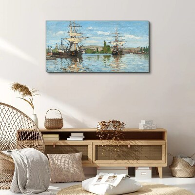 Sailing ships on the river Canvas print