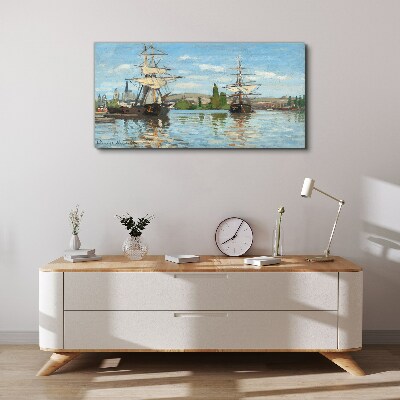 Sailing ships on the river Canvas print