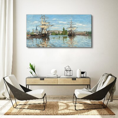 Sailing ships on the river Canvas print