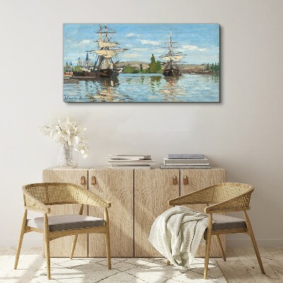 Sailing ships on the river Canvas print