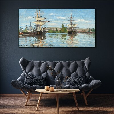 Sailing ships on the river Canvas print