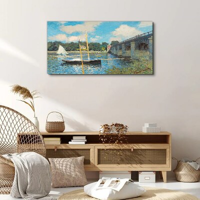 Monet bridge river boats Canvas print