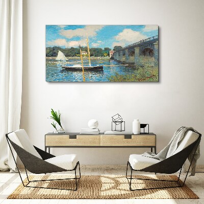 Monet bridge river boats Canvas print