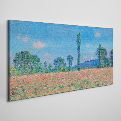 Flower field under blue sky Canvas print