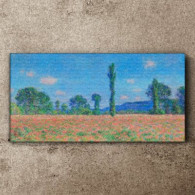Flower field under blue sky Canvas print