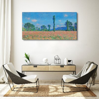 Flower field under blue sky Canvas print