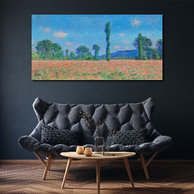Flower field under blue sky Canvas print