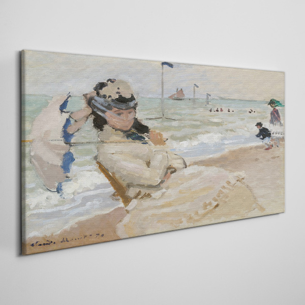 Woman on the beach with an umbrella Canvas print