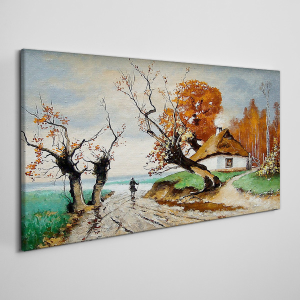 Autumn scenery with a country house Canvas Wall art