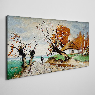 Autumn scenery with a country house Canvas Wall art
