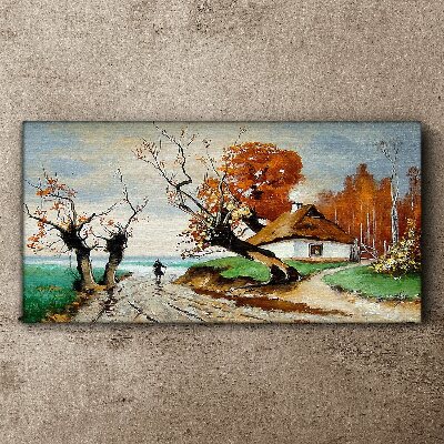 Abstraction tree village cottages Canvas Wall art