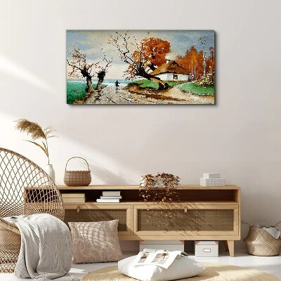Autumn scenery with a country house Canvas Wall art