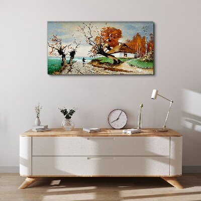 Autumn scenery with a country house Canvas Wall art