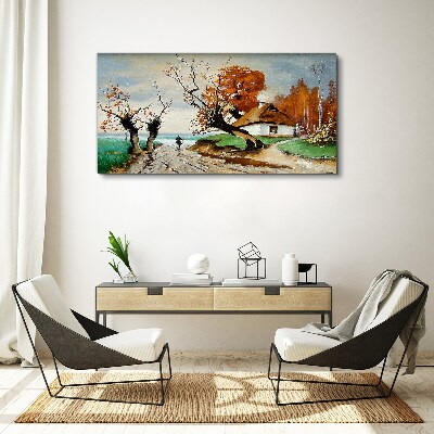 Autumn scenery with a country house Canvas Wall art