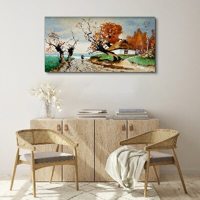 Autumn scenery with a country house Canvas Wall art