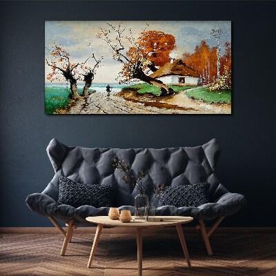 Autumn scenery with a country house Canvas Wall art