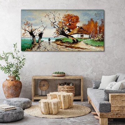 Abstraction tree village cottages Canvas Wall art