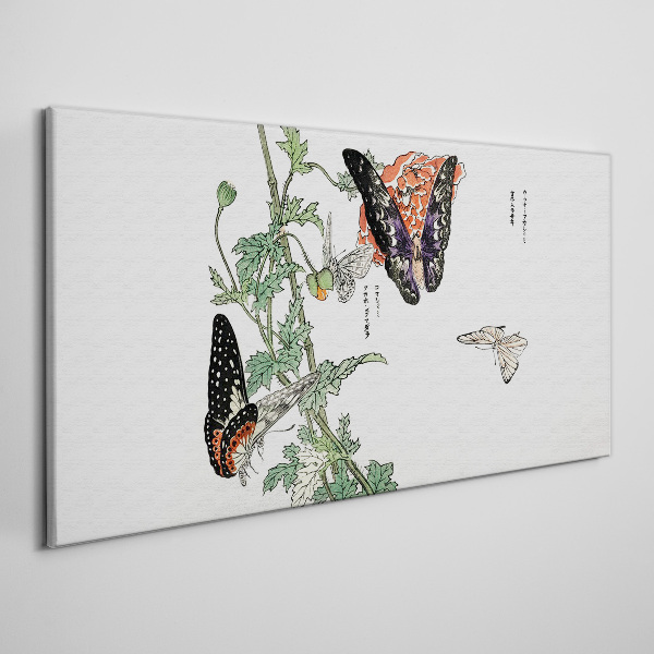 Butterflies on a background of flowers Canvas print