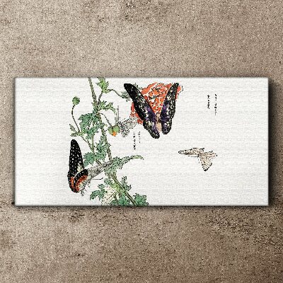 Butterflies on a background of flowers Canvas print
