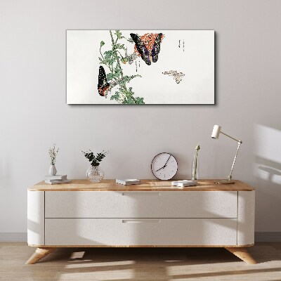Butterflies on a background of flowers Canvas print