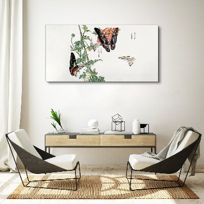 Butterflies on a background of flowers Canvas print