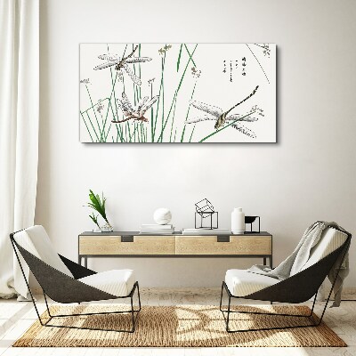 Slender dragonflies in green surroundings Canvas print
